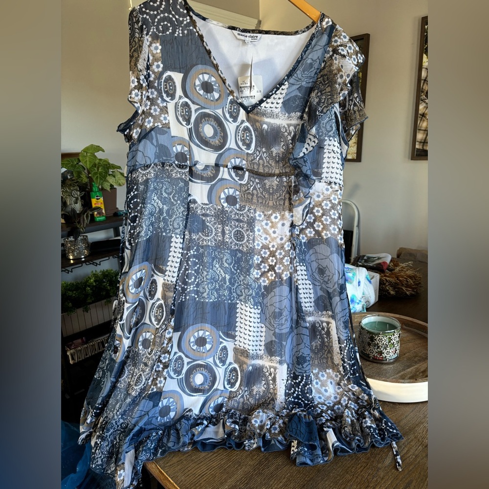 NWT- Women's Blue Patterned Midi Dress